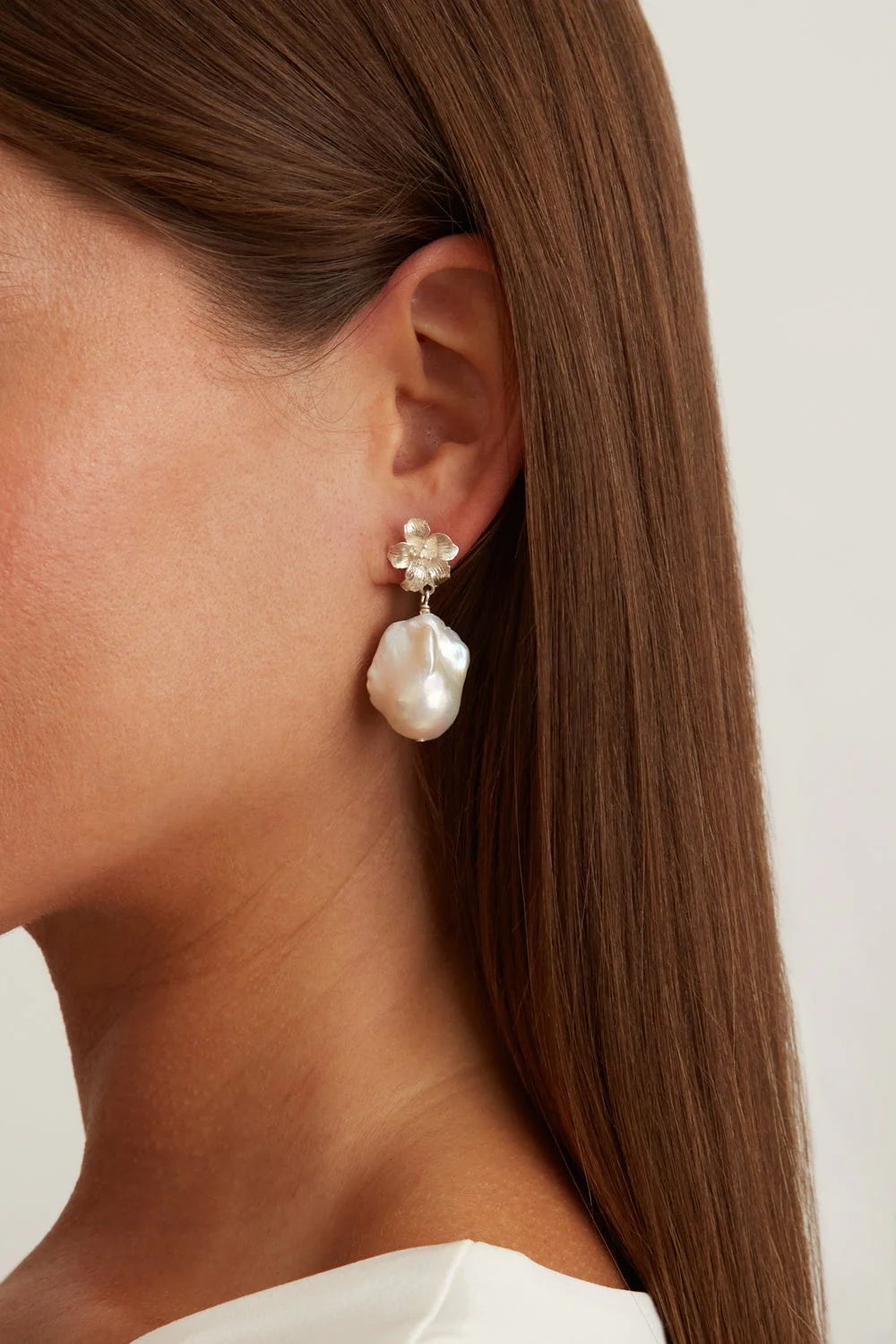 Chan Luu Jewelry Chan Luu | Silver Hibiscus Pearl Drop Earrings