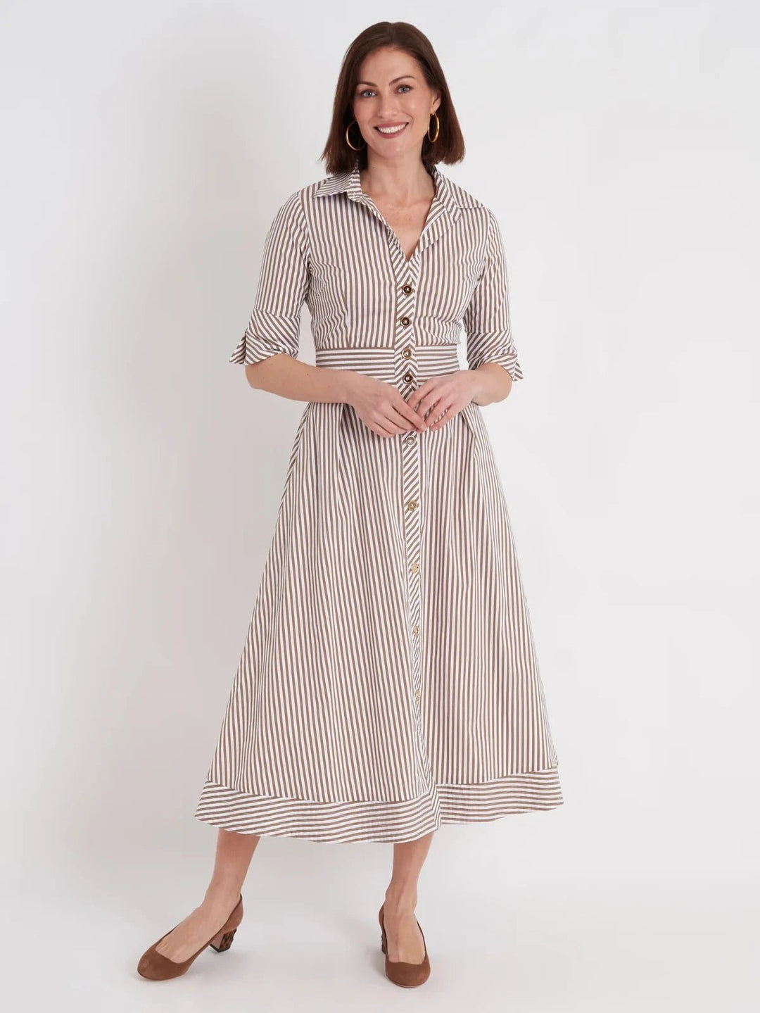 CK Bradley Dress Monaco Dress in Taupe Stripe