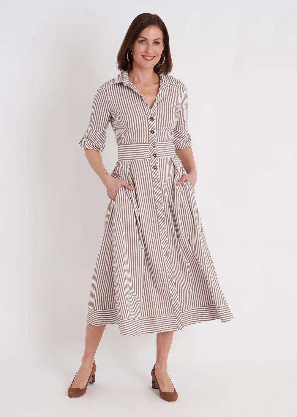 CK Bradley Dress Monaco Dress in Taupe Stripe