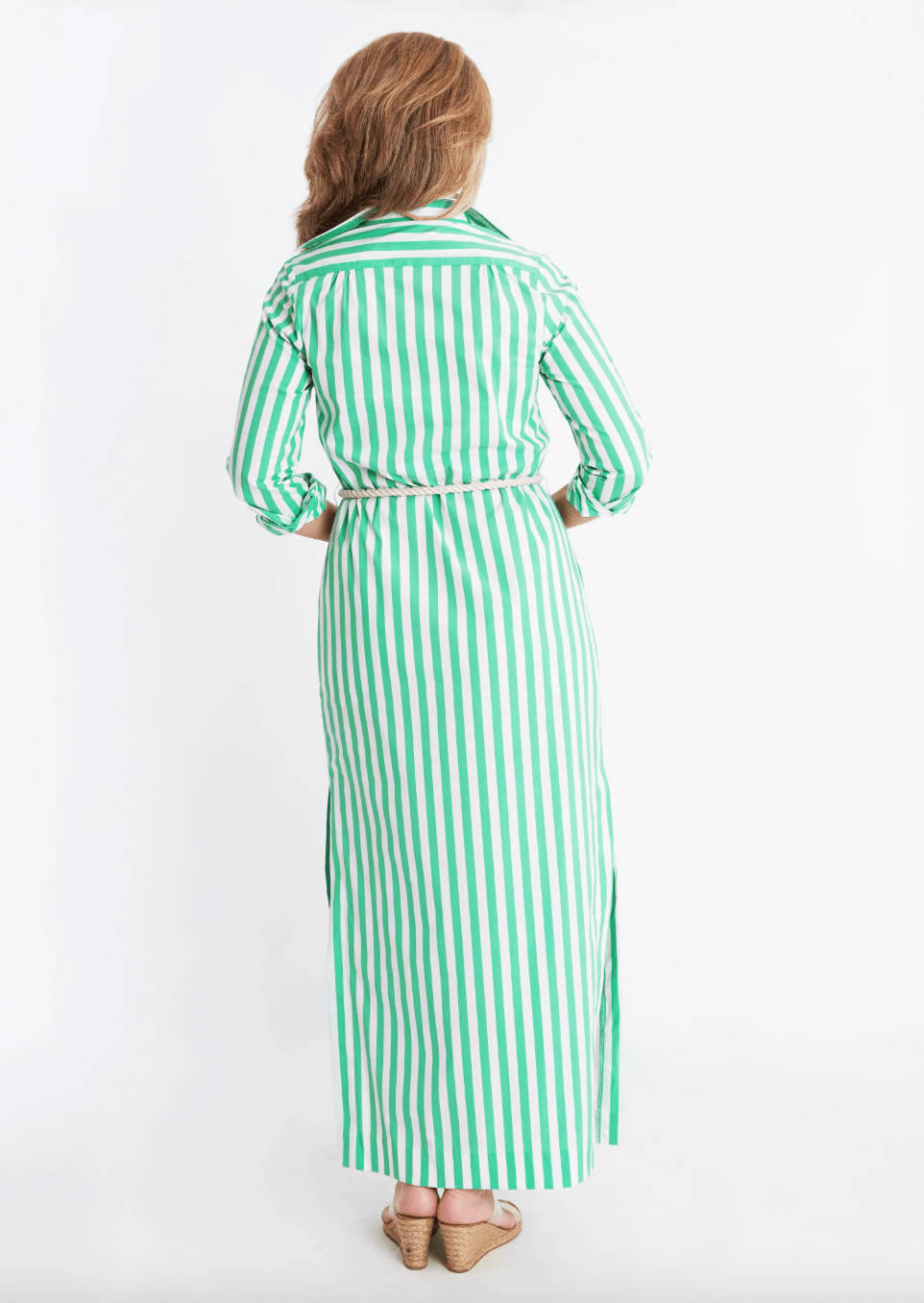 CK Bradley Dress Monteith Caftan in Green Stripe