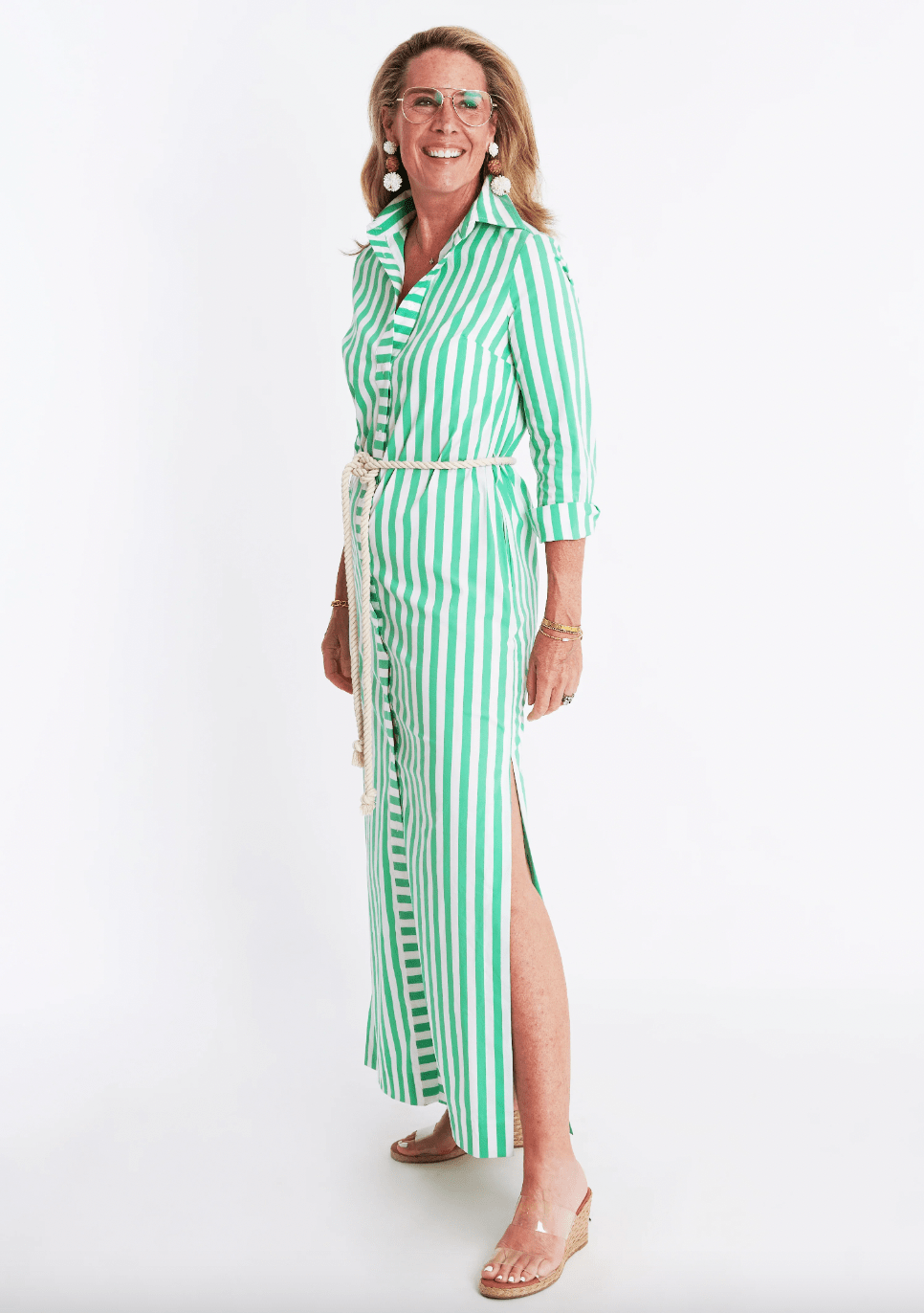 CK Bradley Dress Monteith Caftan in Green Stripe