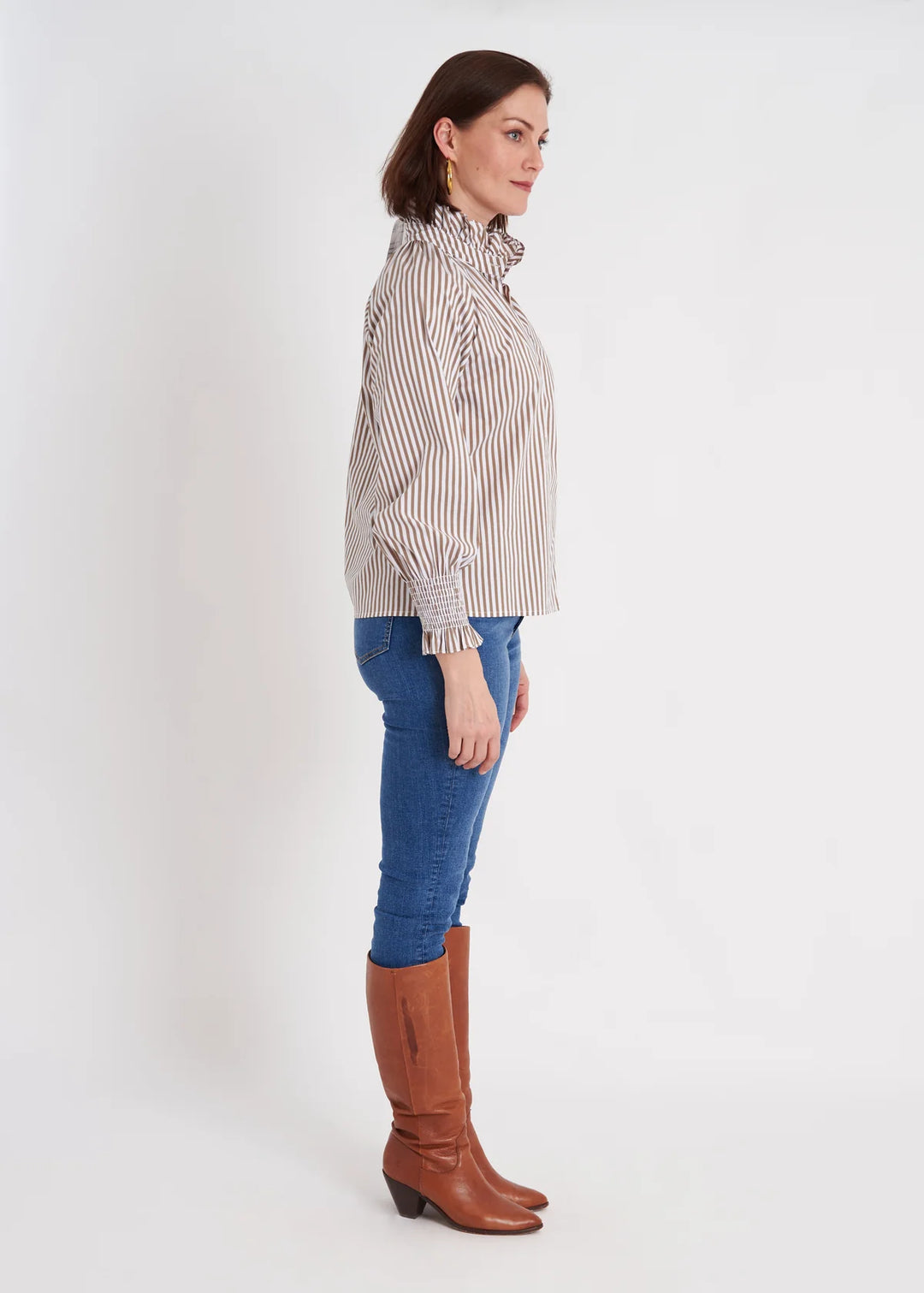 CK Bradley Top Frau Blouse in Taupe Stripe