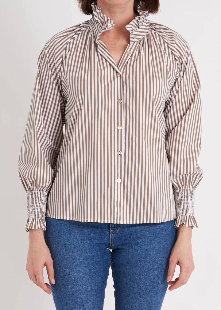 CK Bradley Top Frau Blouse in Taupe Stripe