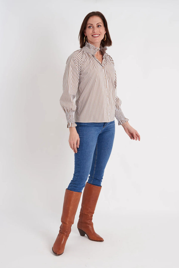 CK Bradley Top Frau Blouse in Taupe Stripe