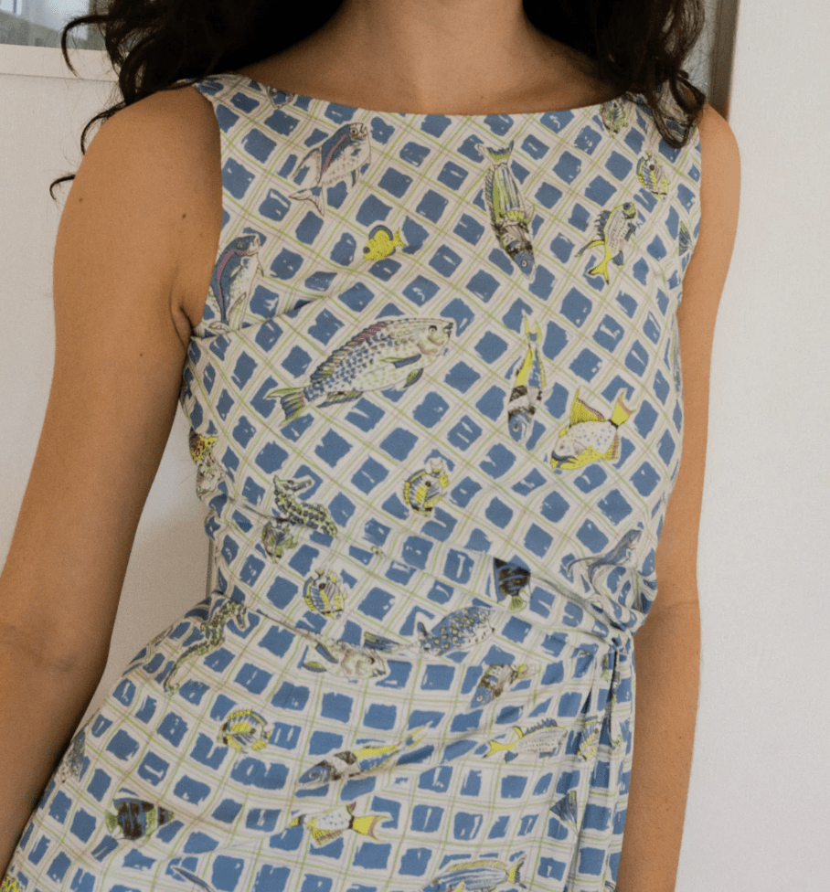 Coco Shop Dress Coco Shop | Gathered Midi Dress with Blue Fishing Net