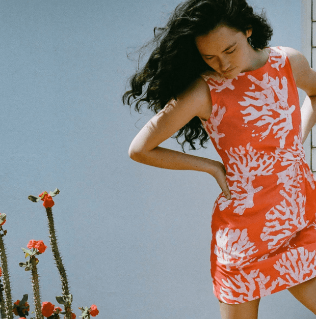 Coco Shop Dress Coco Shop | Gathered Mini Dress in Androsia Red Coral