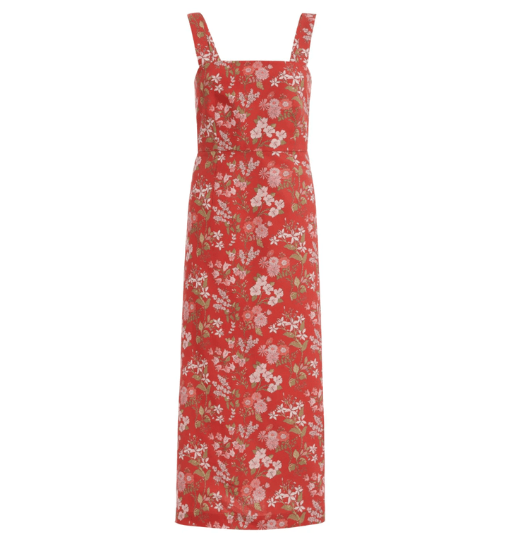 Coco Shop Dress Long Slip Dress in Red with Pink Floral
