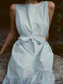 Coco Shop Dress Shift Dress in Blue with Lavender Bougainvillea