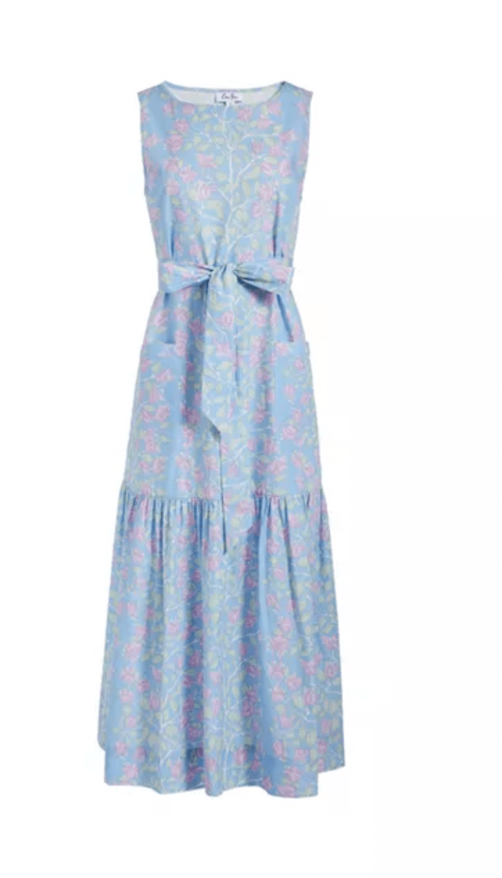 Coco Shop Dress Shift Dress in Blue with Lavender Bougainvillea