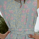 Coco Shop Dress Shift Dress in Blue with Lavender Bougainvillea