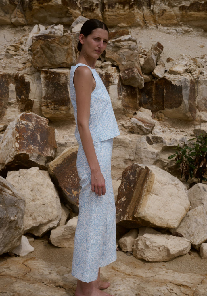 Coco Shop Pants High Waisted Wide Leg Pants in Blue Checkerboard