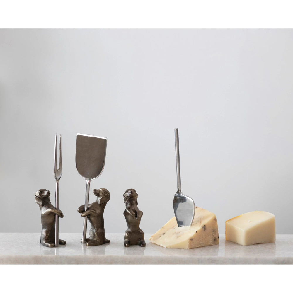 Creative Co-Op Picture Frame Cheese Knives with Dog Stands
