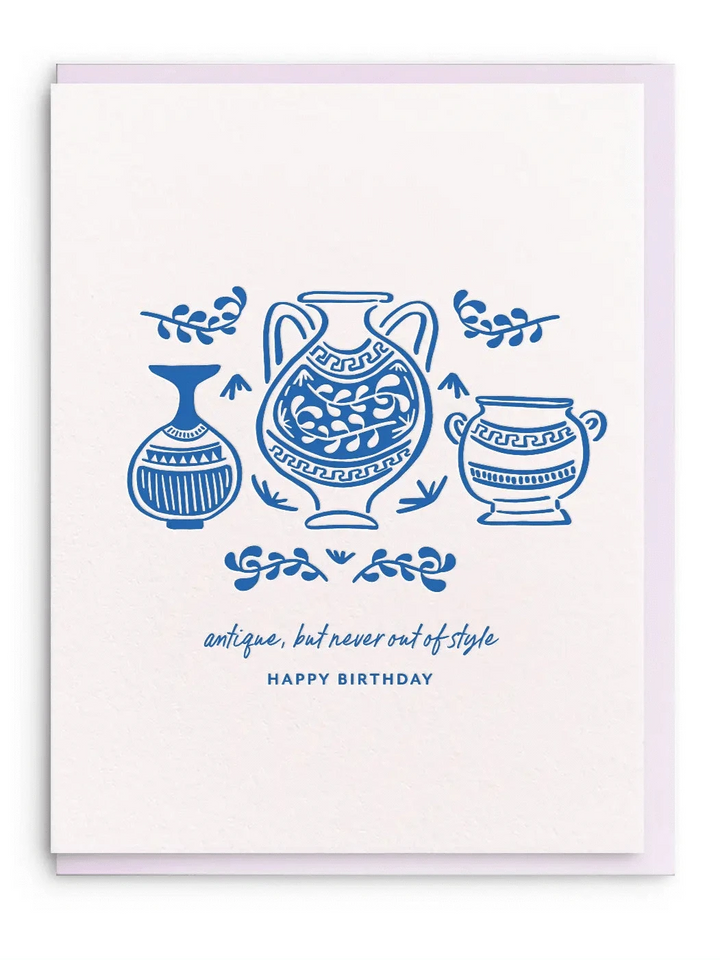 Dahlia Press Card Antique Vases | Birthday Greeting Card