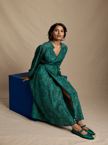 Blanche Dress in Emerald Silk - M