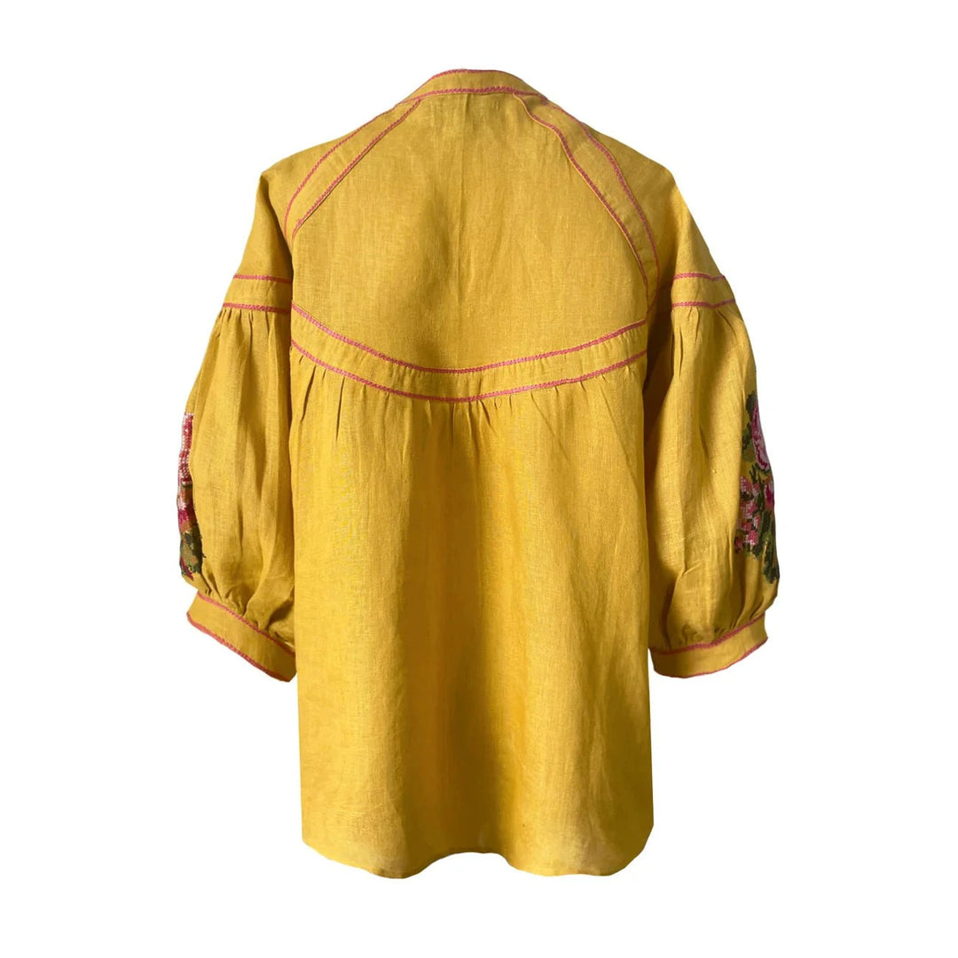 De Castro Top Mustard Peonie Blouse