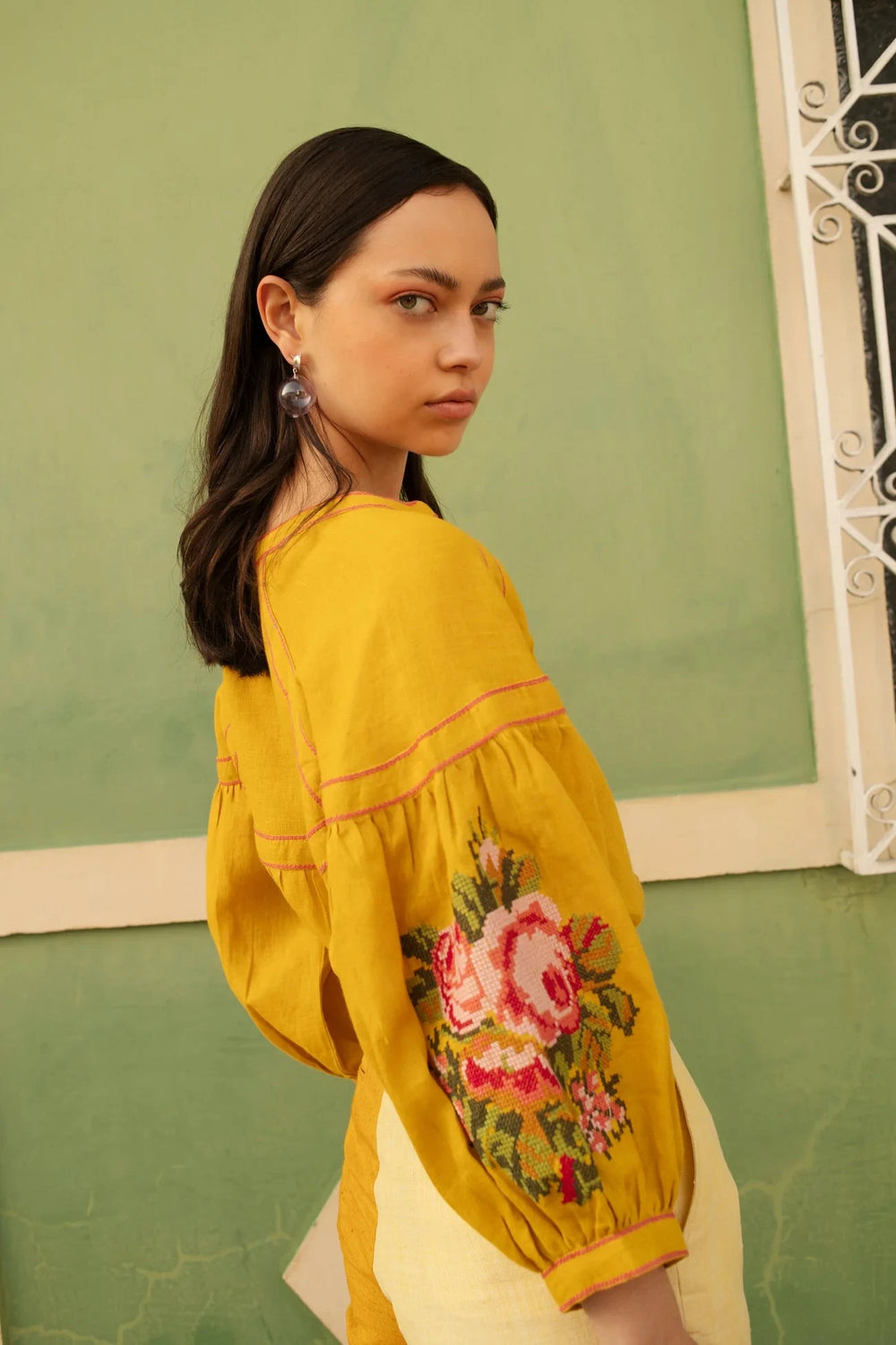 De Castro Top Mustard Peonie Blouse