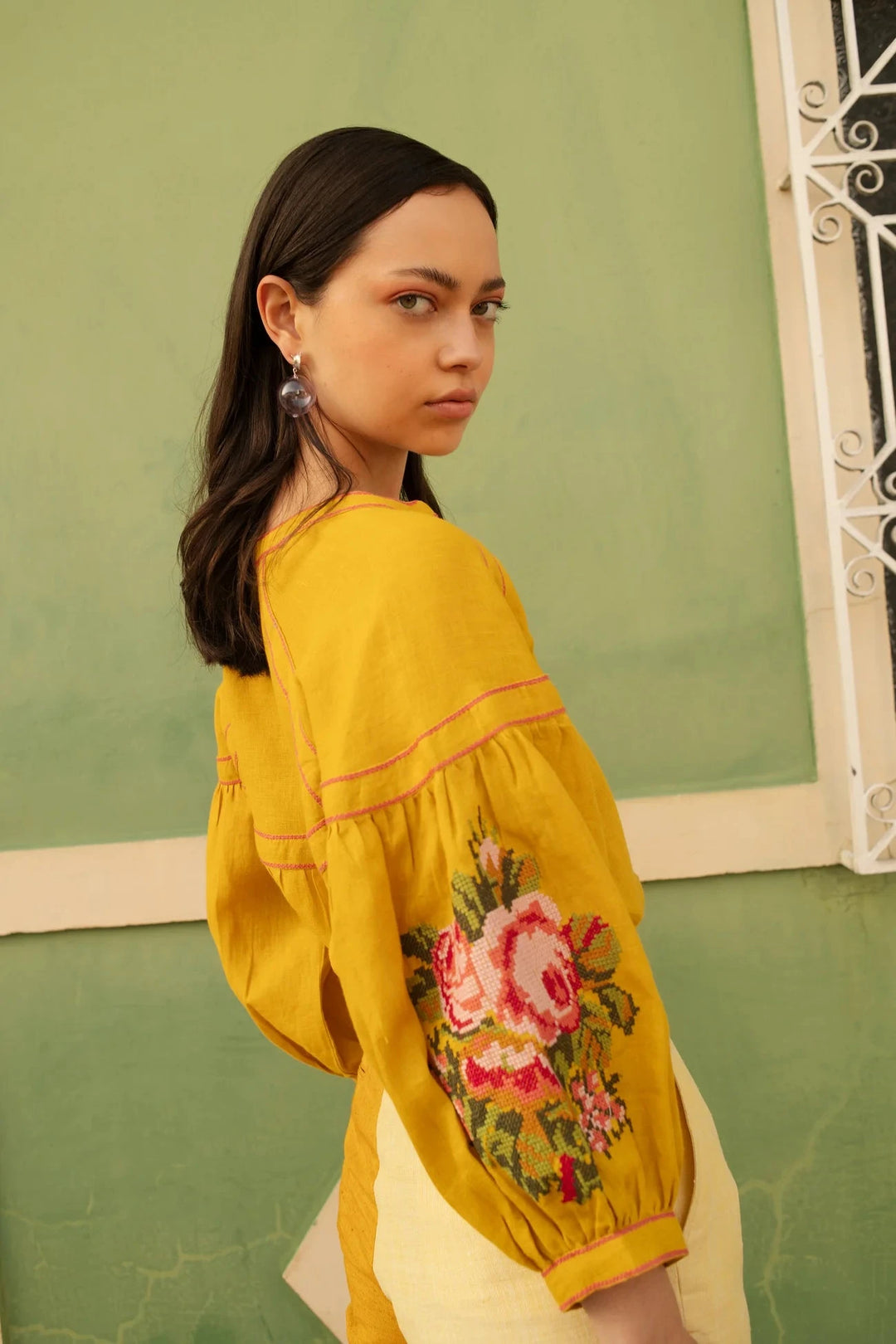De Castro Top Mustard Peonie Blouse