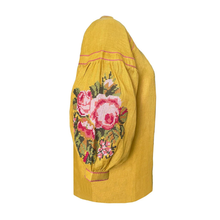 De Castro Top Mustard Peonie Blouse