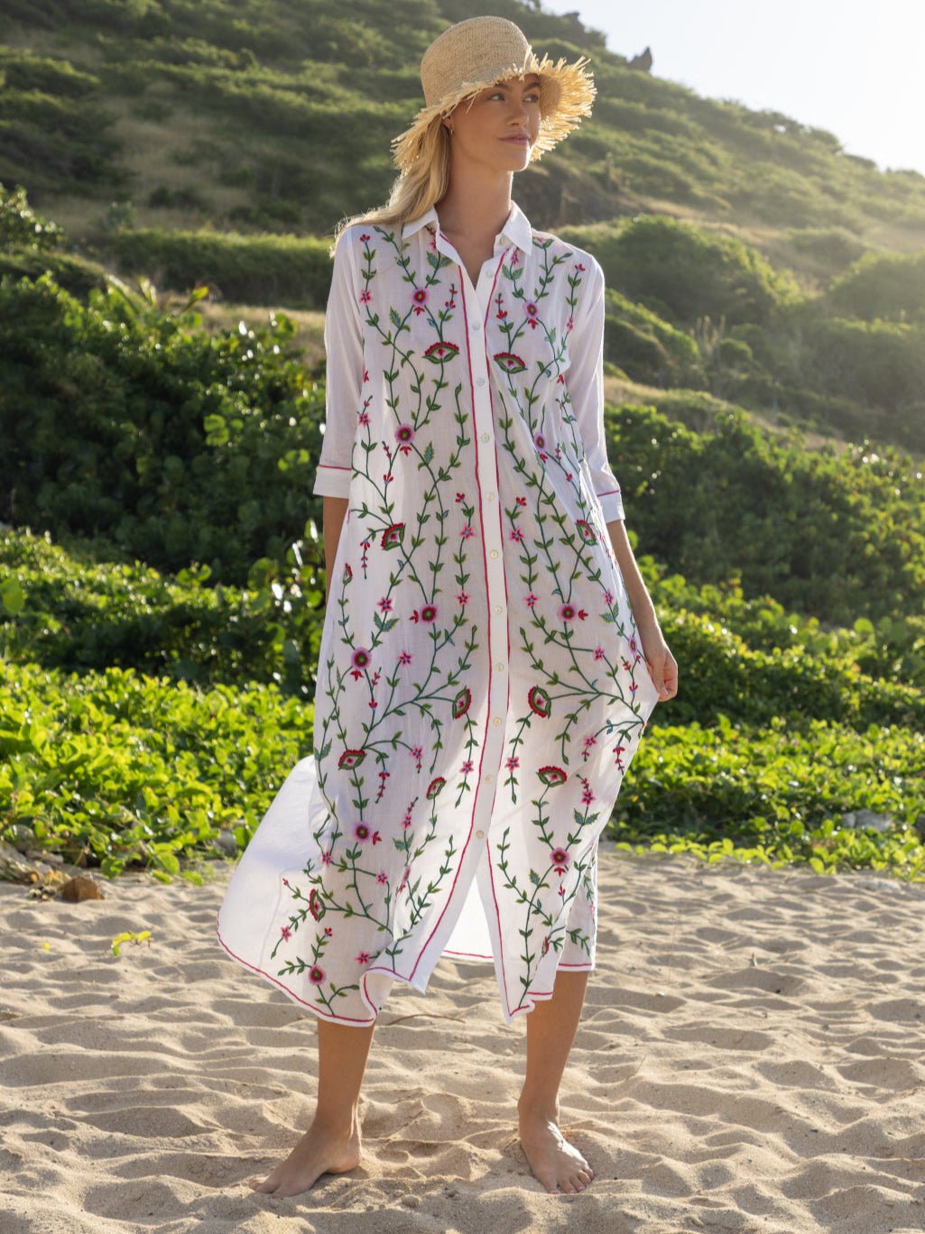 Delfina Dress Kajal Dress with Pink and Green Embroidery
