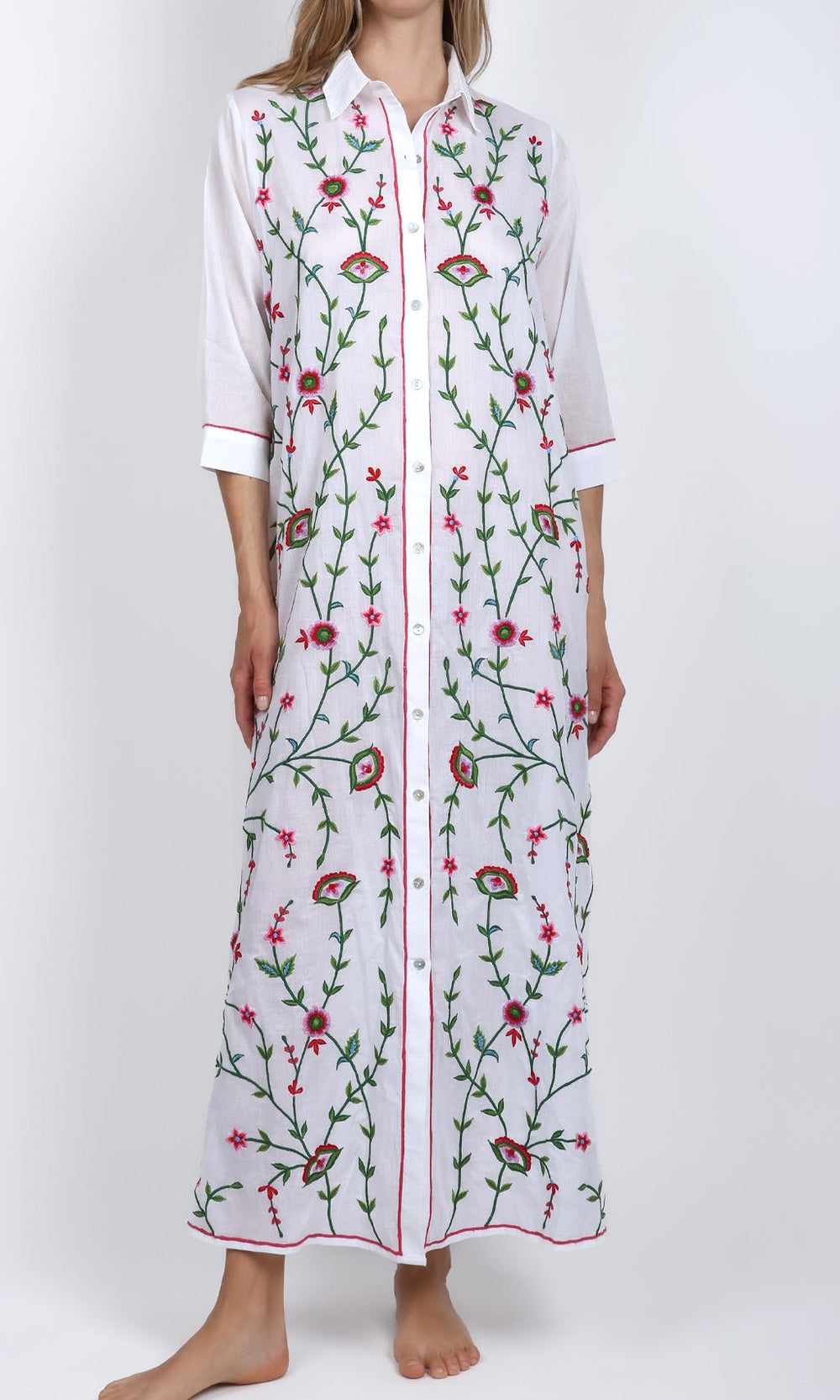 Delfina Dress Kajal Dress with Pink and Green Embroidery
