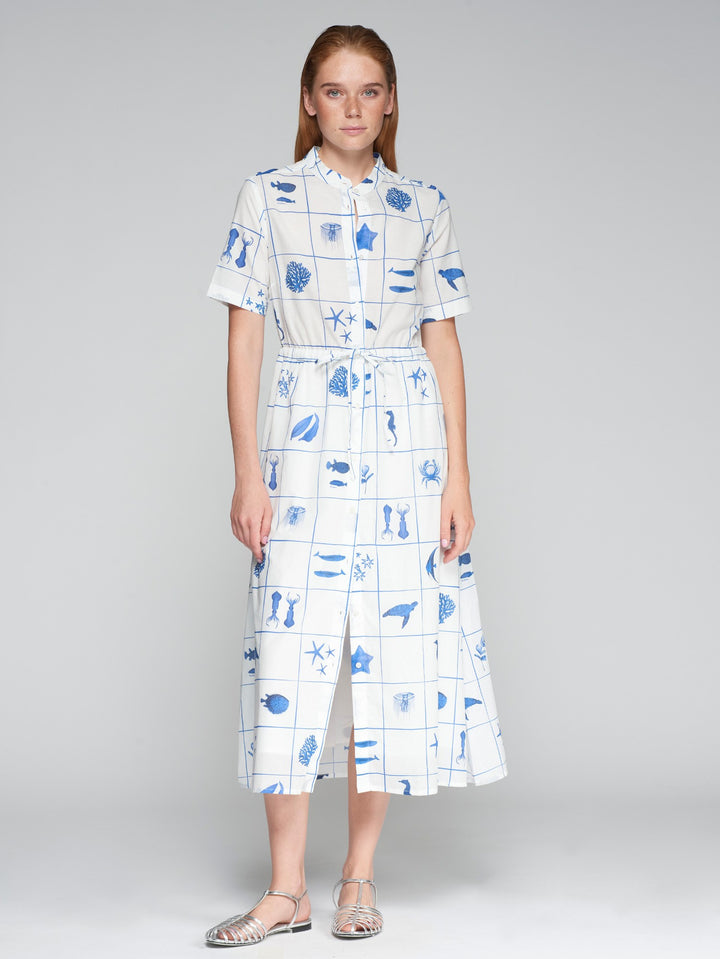 Aroa Dress in White Marine