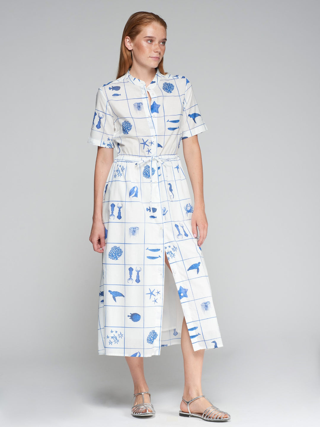 Aroa Dress in White Marine