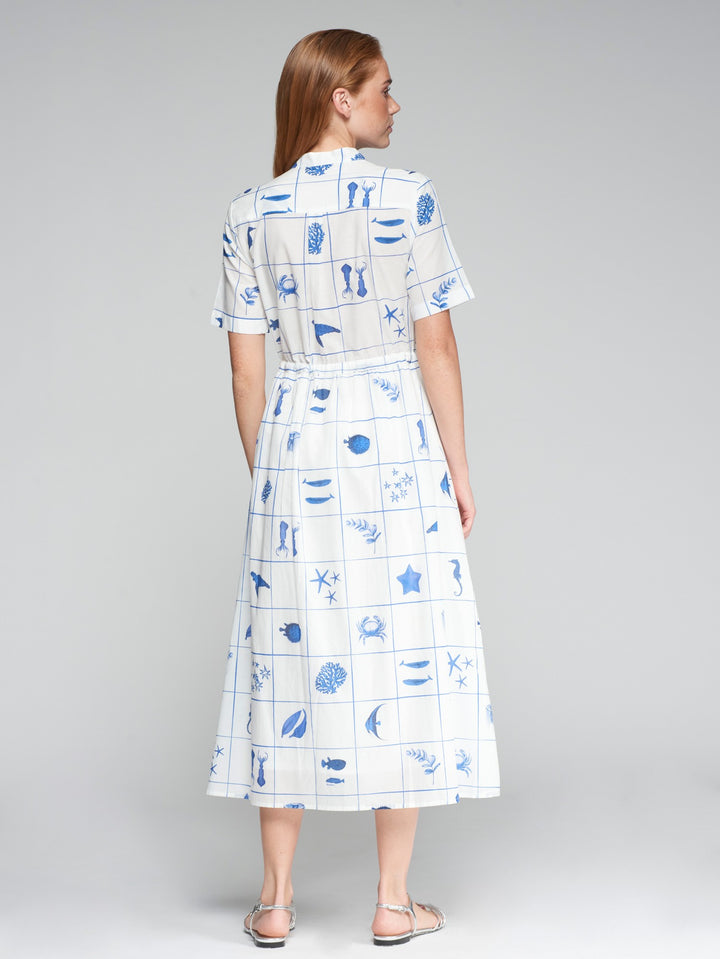 Aroa Dress in White Marine