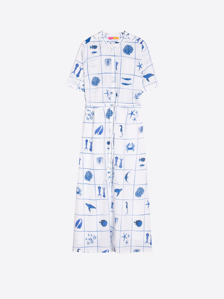 Aroa Dress in White Marine