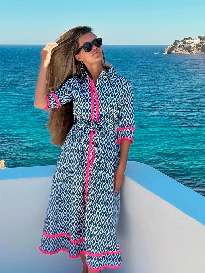Brenda Dress in Ikat Marino