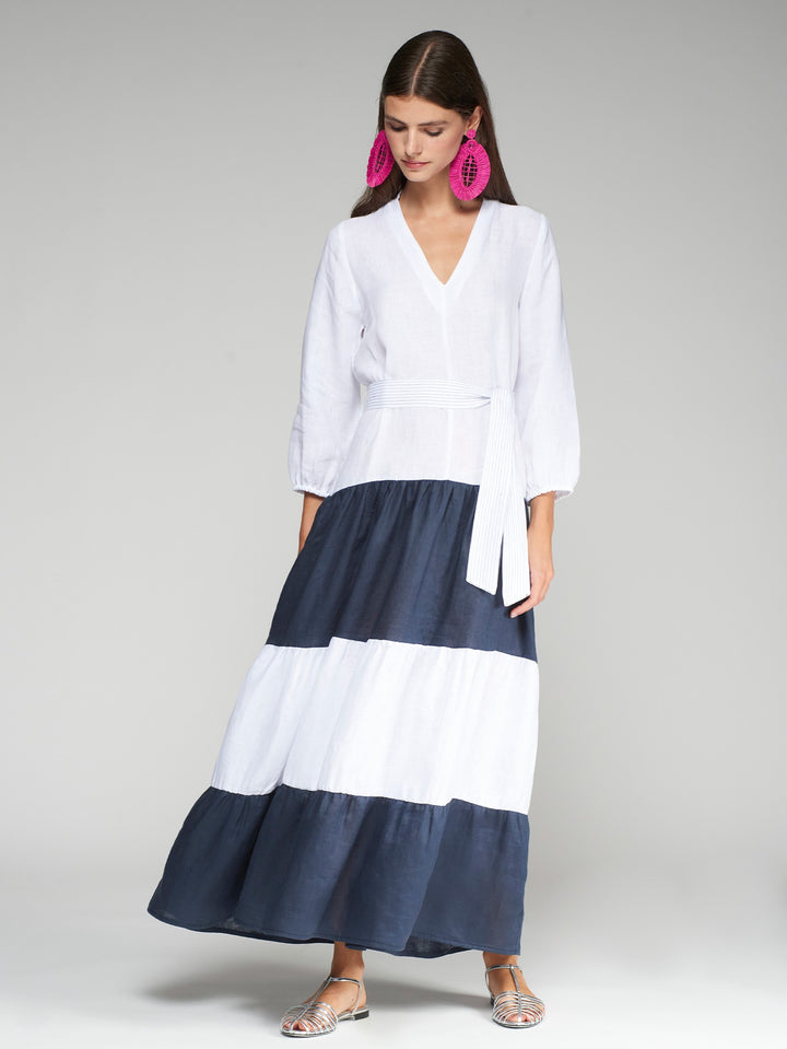 Flora Dress in Lino Blanco