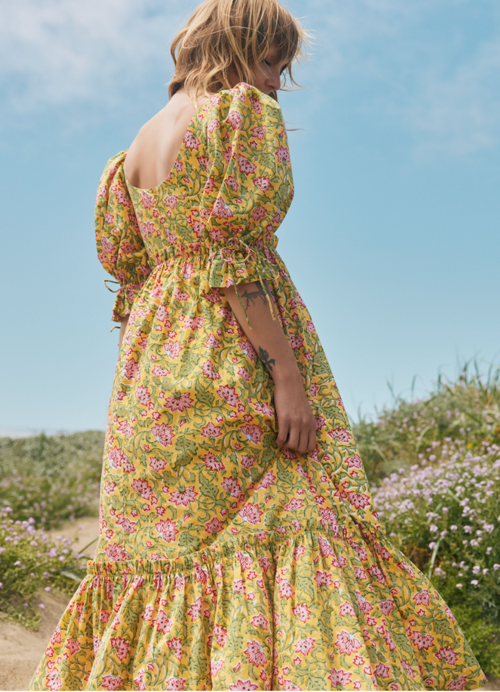 Eddy Dress Hayley Puff Sleeve Midi Dress in Tuscany / Taffy Pink Floral