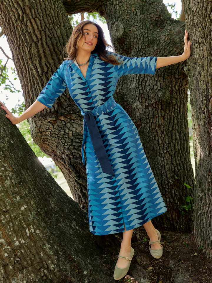 The Eloise Dress | Fall Blue Bagru Triangle