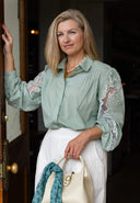 Ex Voto Blouse Susan Blouse with Lace Embroidery in Smoke Green