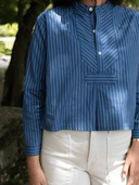 Ex Voto Blouse Wyn Blouse in Cadet Stripe Blue