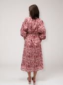 Ex Voto Dress Greta Midi Dress in Pink Bird Blockprint