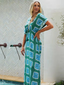 Ex Voto Dress Kate Maxi Caftan with Embroidery in Blue/Green Tie Dye
