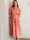 Ex Voto Dress Lizzie Midi Dress in Brandied Apricot & Ginger Blockprint