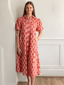 Ex Voto Dress Lizzie Midi Dress in Brandied Apricot & Ginger Blockprint