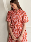 Ex Voto Dress Lizzie Midi Dress in Brandied Apricot & Ginger Blockprint