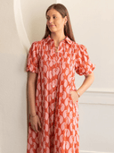 Ex Voto Dress Lizzie Midi Dress in Brandied Apricot & Ginger Blockprint