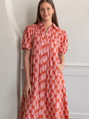 Ex Voto Dress Lizzie Midi Dress in Brandied Apricot & Ginger Blockprint