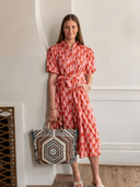 Ex Voto Dress Lizzie Midi Dress in Brandied Apricot & Ginger Blockprint