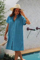 Ex Voto Dress Sarah Mini Dress in Teal Stripes