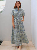 Ex Voto Dress Val Dress in Blue Blockprint