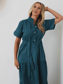 Ex Voto Dress Val Maxi Dress in Teal Geometric Blockprint