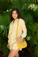 Ex Voto Shorts Aiden Shorts in Amber Yellow Blockprint