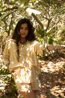 Ex Voto Shorts Aiden Shorts in Amber Yellow Blockprint