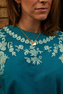 Ex Voto Sweater Ruthie Embroidered Sweatshirt in Teal