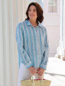 Ex Voto Top Sage Button Front Shirt in Clear Sky & Daphne Blue Stripe