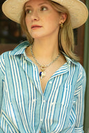 Ex Voto Top Sage Button Front Shirt in Clear Sky & Daphne Blue Stripe